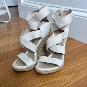 Club Monaco Cream Wedge Shoes with Crisscross Straps